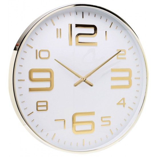 Relógio De Parede 30,5cm Por 4,5cm Quartz De Plástico Branco Com Dourado